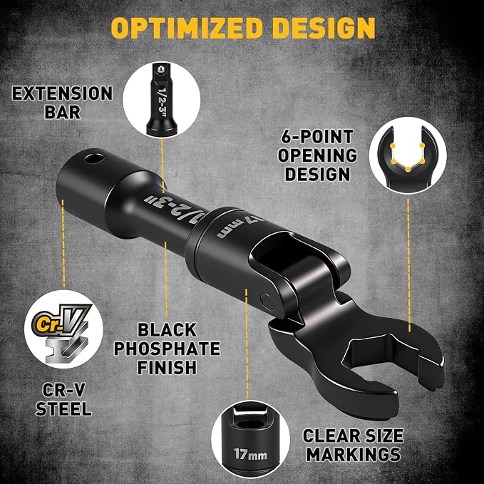 ELEAD 8-Piece Flex Head Crows Foot Wrench Set, Metric 12 14 16 17 18 19 mm with Extension Bar, 3/8" & 1/2" Drive Crowsfoot Line Wrenches Set, Access Fasteners in Tight Spaces