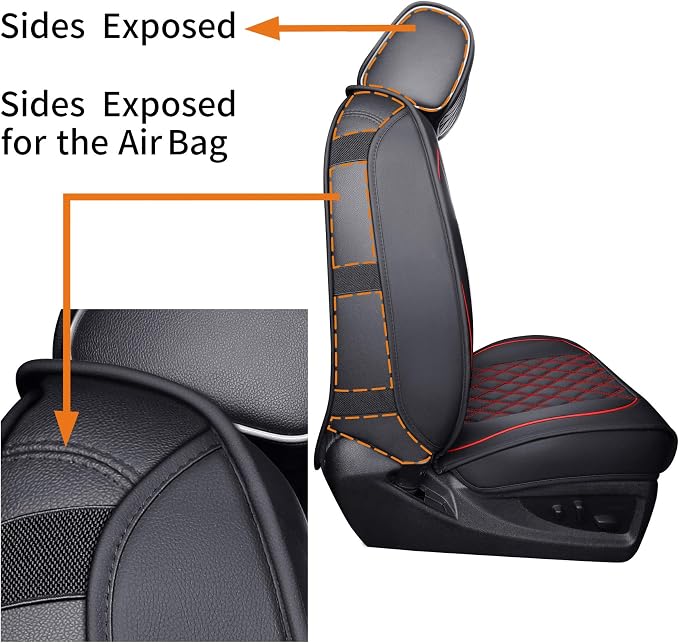 Aierxuan Truck Seat Covers for Chevy Silverado GMC Sierra Trail Boss Z71 Pickup 2007-2026 1500 2500HD 3500HD Crew Double Extended Cab Waterproof Leather (Full Set, Black-Red)