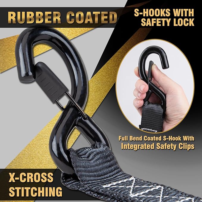 CARTMAN Ratchet Tie Down Straps, 5208lbs Break Strength, Includes 4PK Heavy Duty Ratchet Tie Downs, 4PK Soft Loop Tie-Downs, Use for Car, Truck, UTV