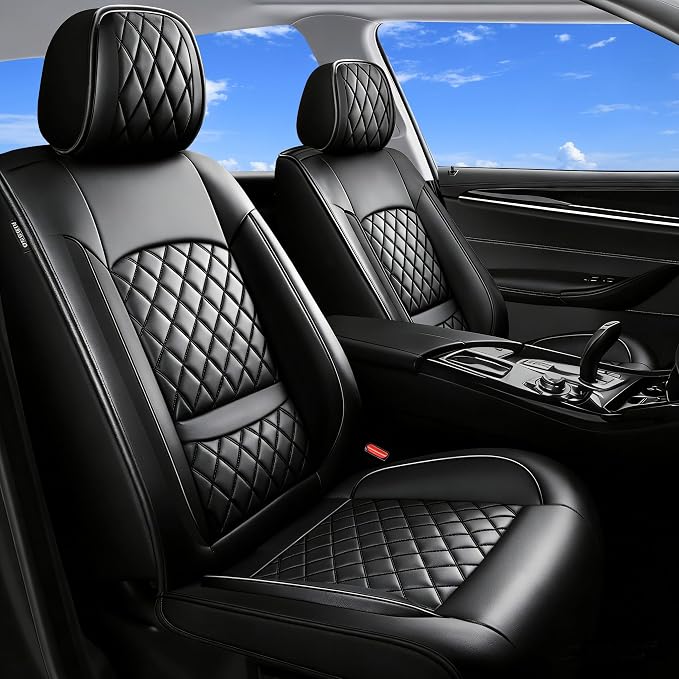 Fit Fusion Car Seat Covers for Ford Fusion 2007-2020 - Luxury Leather, Anti-Slip, All-Weather, Waterproof & Breathable, Airbag Compatible, 2 Front Seats Only (Black)