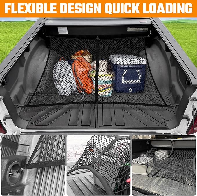 Truck Bed Mat and Net Compatible with 2019–2025 Dodge RAM 1500 5.7FT Truck Bed Replacement, Truck Net TPE Cargo Bed Liner All Weather Cargo Mat for Dodge RAM 1500 Accessories
