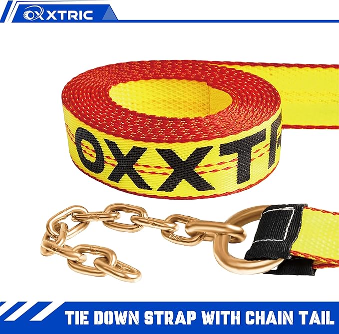 2" x 16' Replacement Tie Down Straps with Chain Tail,4-Pack,Heavy-Duty Car Trailer Straps for 8-Point Tie Down Kits – Extension Strap for Vehicle Transport, Flatbeds & Trailers