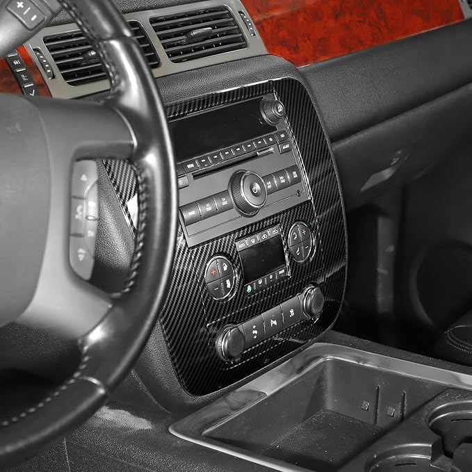 RT-TCZ Center Console Navigation GPS Panel Cover Trim Decoration Interior Accessories for Chevy Avalanche/Suburban/Tahoe 2007-2013,for GMC Yukon/Sierra 2007-2013 (Black Carbon Fiber)