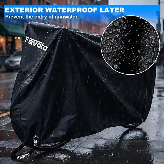 Favoto Bike Cover Outdoor Storage - Waterproof Bicycle Cover for 3 Bikes Sun Rain Dust Wind Proof Heavy Duty with Storage Bag Bike Tarp for Mountain, Road & Electric Bikes