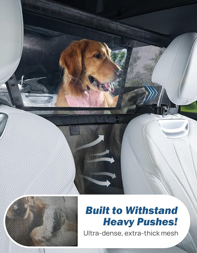 JOYTUTUS 52" Wide Dog Car Barrier with Removable Visual Window, Car Barrier for SUV Escape-Proof, Net for Behind Front Seats, Vehicle Gate for Dog Travel, Ideal for Sedans SUVs Trucks