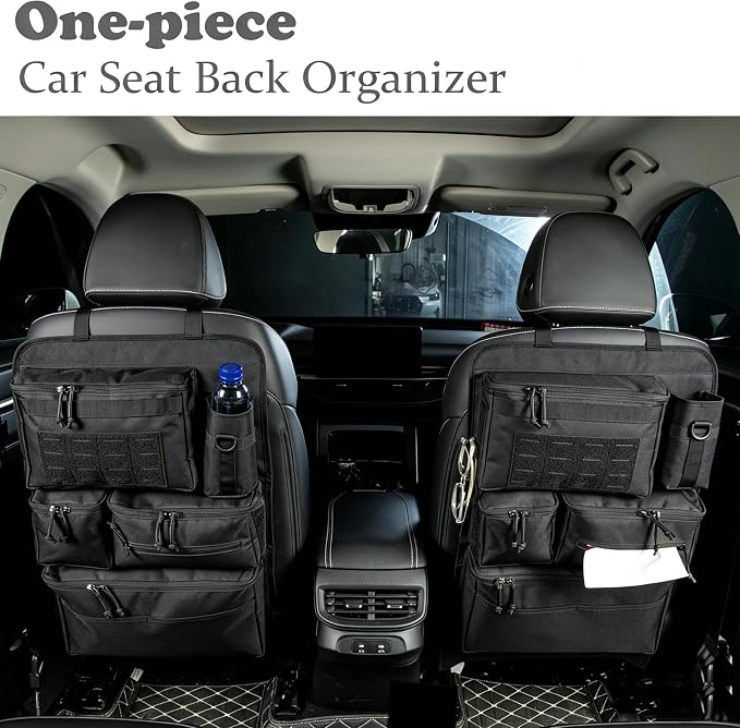 6 Pack Tactical Molle Car Seat Back Organizer - Tactical Vehicle Panel Organizer with 5 Detachable Molle Pouch,US Flag Patch and Keychain,Car Backseat Organizer,Great Trunk Accessories for Man