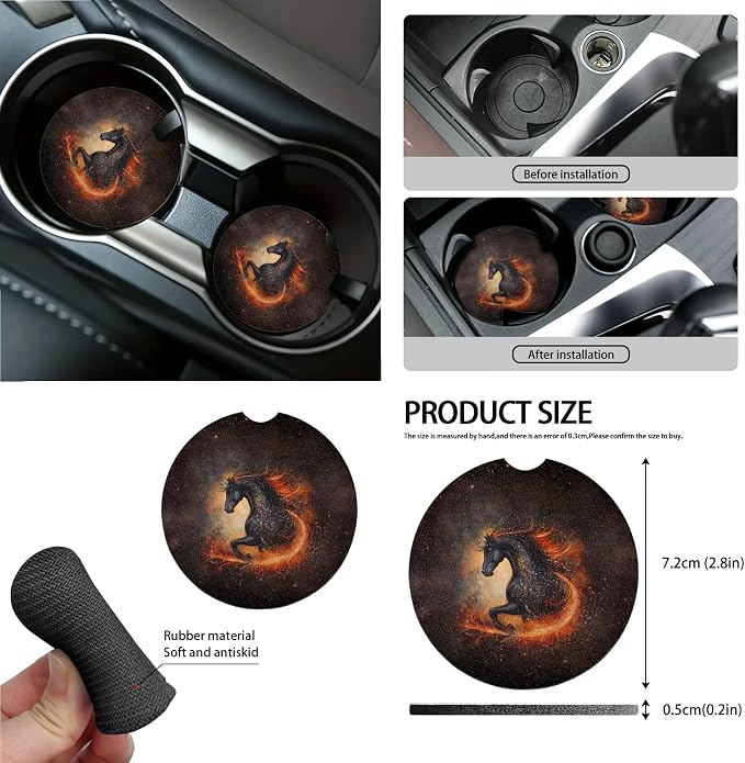 Horse Flame Print Car Accessories Full Set of 15 Car Seat Covers Seatbelt Strap Covers Steering Wheel Cover Air Vent Storage Bag Rearview Mirror Cover Cup Holder Key Chain Car Decor