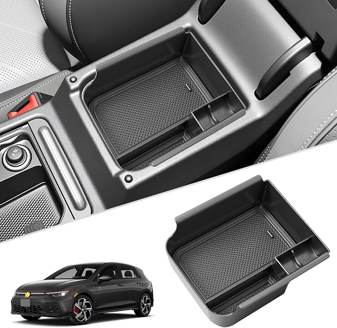 SKTU for 2025 2026 VW Golf Accessories Center Console Organizer for 2025 2026 Volkswagen Golf Console Tray 2025 2026 Golf ABS Durable Console Organizer with Coin Holder (Black)