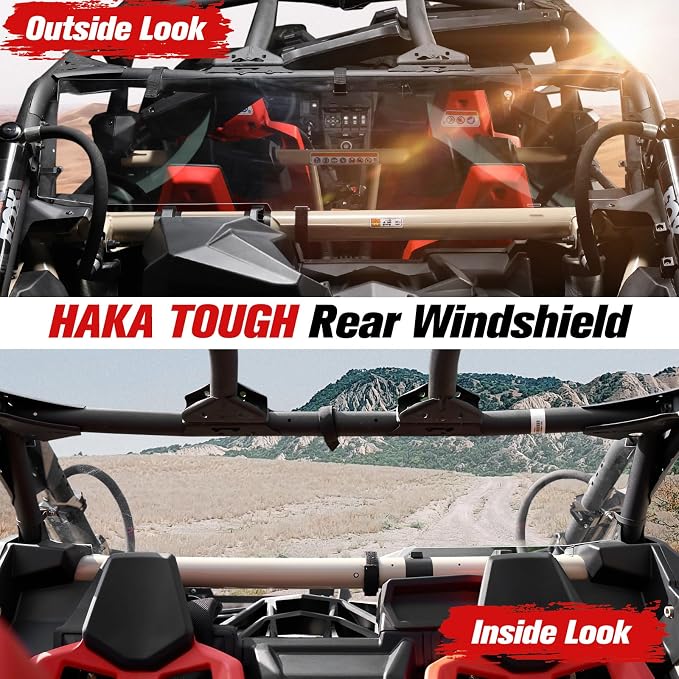 HAKA TOUGH Rear Windshield for Can Am Maverick X3 Accessories 2017-2024, Heavy Duty Clear Back Window Rear Windscreen for Can Am Maverick X3 Max 17-24, Standard 3/16 Poly 250x stronger Than Glass