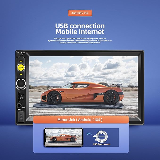 Double Din Bluetooth Car Stereo 7 inch HD Touch Screen Car Radio with Backup Camera Support Mirror Link for Android/iOS