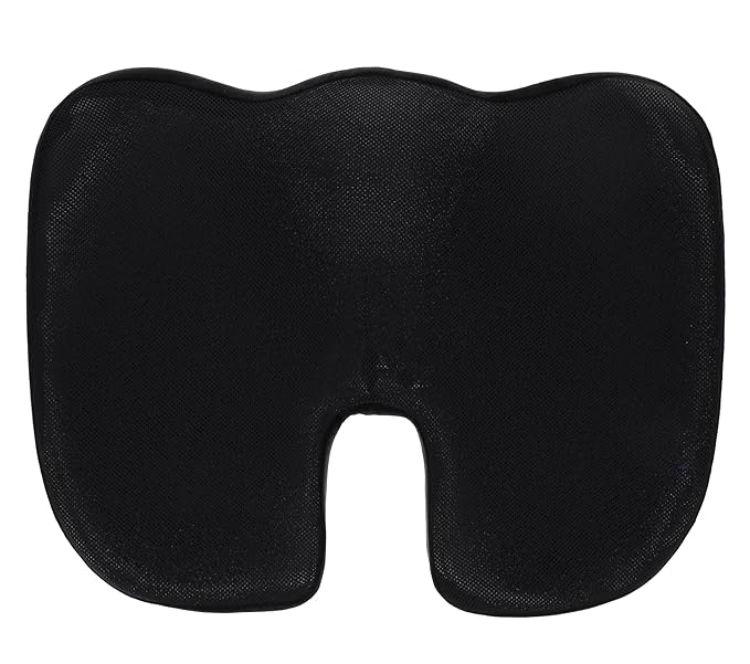 BC Outfitters BCO3565SCBLK Ergonomic Seat Cushion with Memory Foam and Cooling Gel-Coccyx Support Nonslip Base Washable Cover 46 x 37 x 7 cm-Black