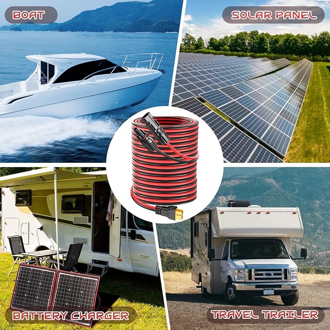 25FT 10AWG XT60 Solar Charging Cable, GIBBAB Solar Panel Connector to XT60 Extension Charge Adapter Cable with Caps & Wire Ties for LiFePO4 Battery RV Portable Power Station Generator