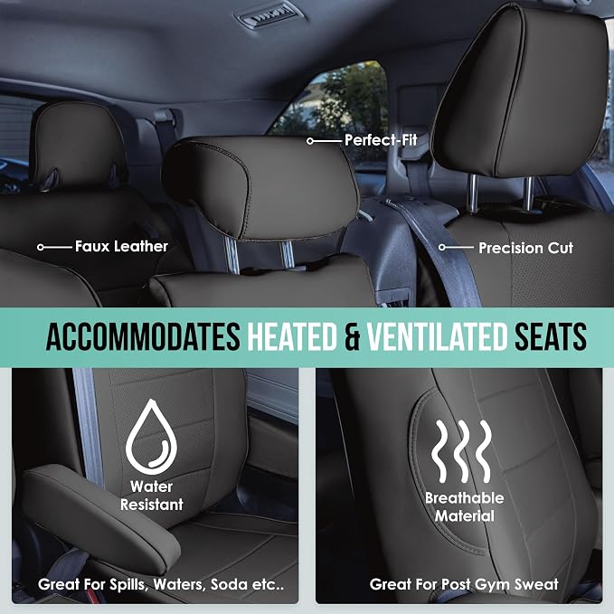 FH Group Custom Fit Car Seat Covers Specifically Made for 2021-2024 Toyota Sienna 8 Seater, Faux Leather Automotive Seat Covers - 2nd Row Black