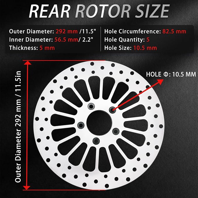 Brake Disc Rotor Rear 11.5'' Fit for Harley Davidson Touring Sportsters Softails Dyna Early Super Glide 1984-2020, Update 420 Stainless Steel Motorcycle Brake Rotor