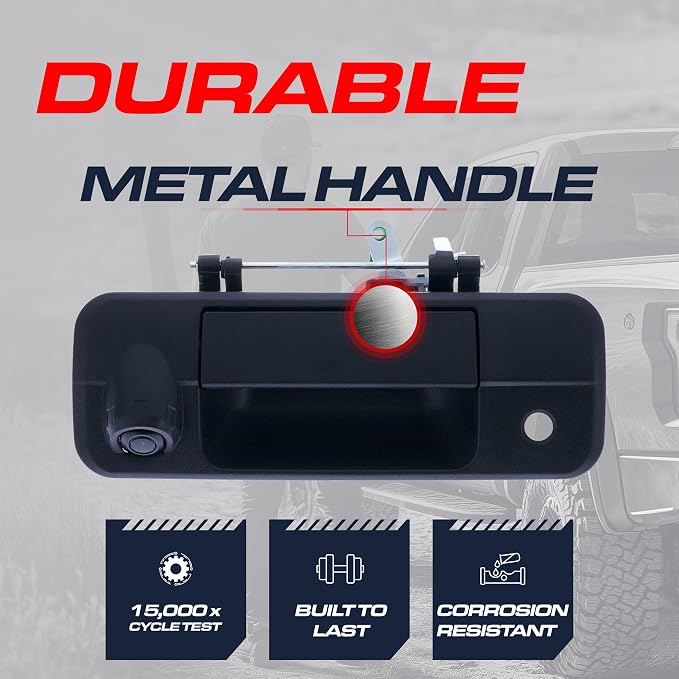 Master Tailgaters Black Metal Tailgate Handle with Backup Camera Replacement for Toyota Tundra (2007-2013) | IP68 Waterproof | Parking Grid Lines Available | Easy to Install
