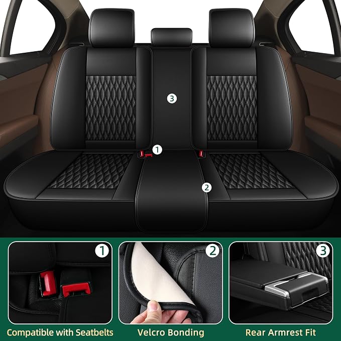 Seat Covers Compatible with Dodge Challenger 2008-2025 - Full Set 5 Seats - Faux Leather Lumbar Support Seat Cover Waterproof Seat Protector (Black)