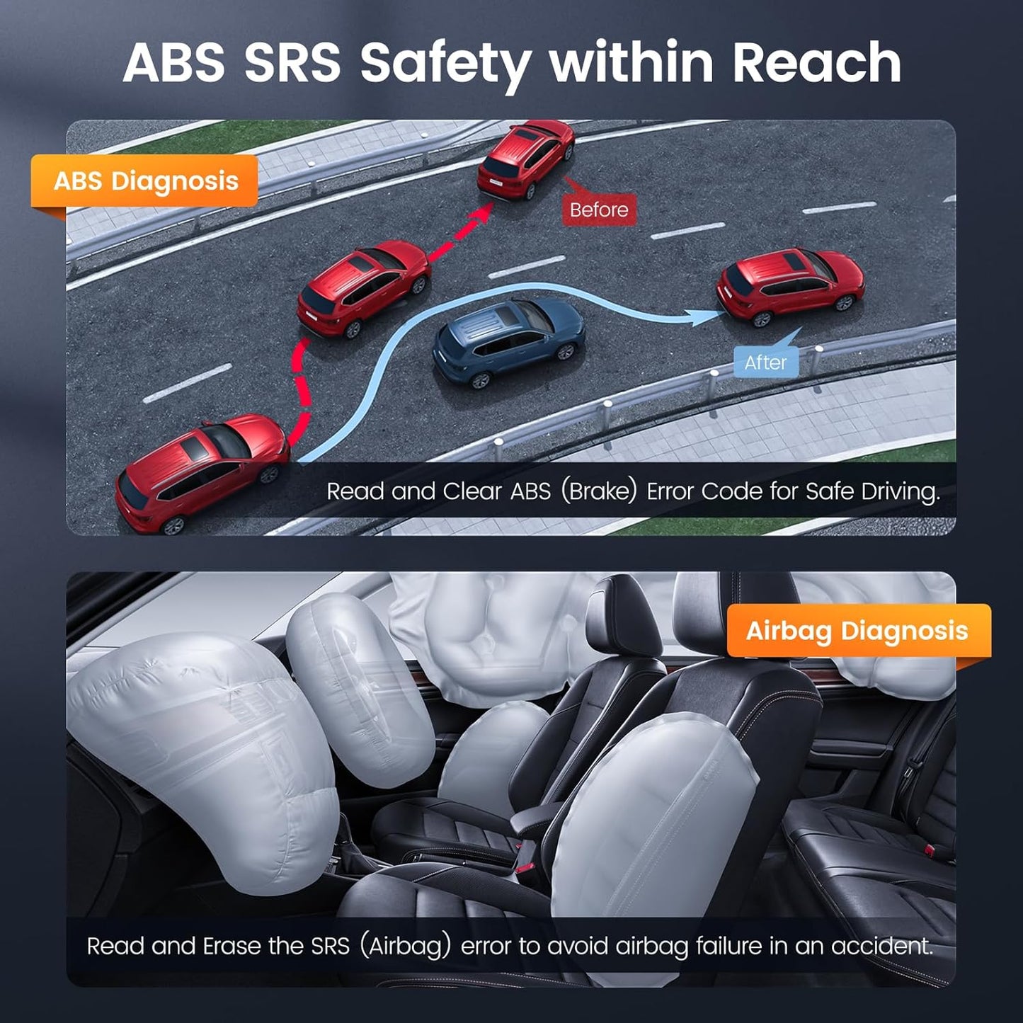 ANCEL AD610 Pro ABS SRS OBD2 Scanner, ABS Bleeding, SAS Calibration, ABS, Airbag, EPB, Oil Reset, Full OBD2 Functions, AutoVIN, Free Lifetime WiFi Updates