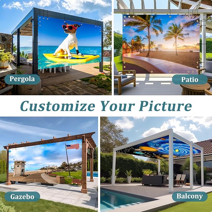 Shade&Beyond Custom Design Patio & Gazebo Backdrop Screen, Full-Color Printed PVC Shade Cloth with UV Resistant, Sun Shade Cover for Outdoor, Garden, Backyard, Balcony