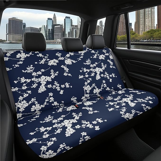 14 Pcs Floral Car Seat Covers Full Set Car Trash Can Coaster Seat Center Console Keychain Gear Lever and Handbrake Steering Wheel Seat Belt Covers/Chambray Bloom