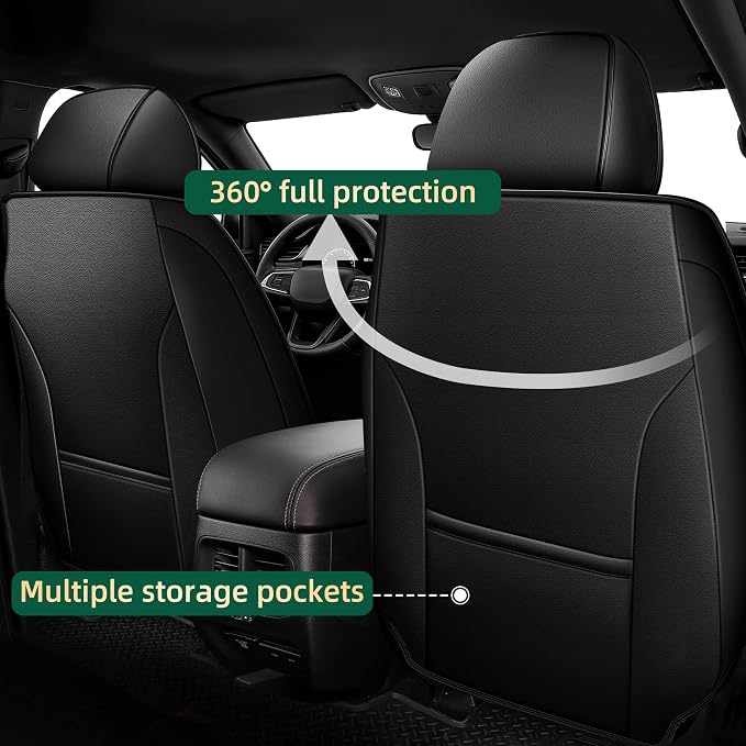 Seat Covers Fit for Dodge Charger 2006-2025 2026: Faux Leather Seat Cushion - Front Seat Covers - Non-Slip Waterproof Automotive Seats Covers (2 Front Set, Black)