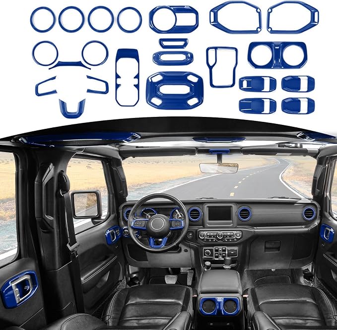 RT-TCZ for Jeep JL Interior Trim Kit Blue Cover for Jeep Wrangler JL JLU 2018-2023 for Gladiator JT 20120-2023 Blue Interior Accessories 23pcs