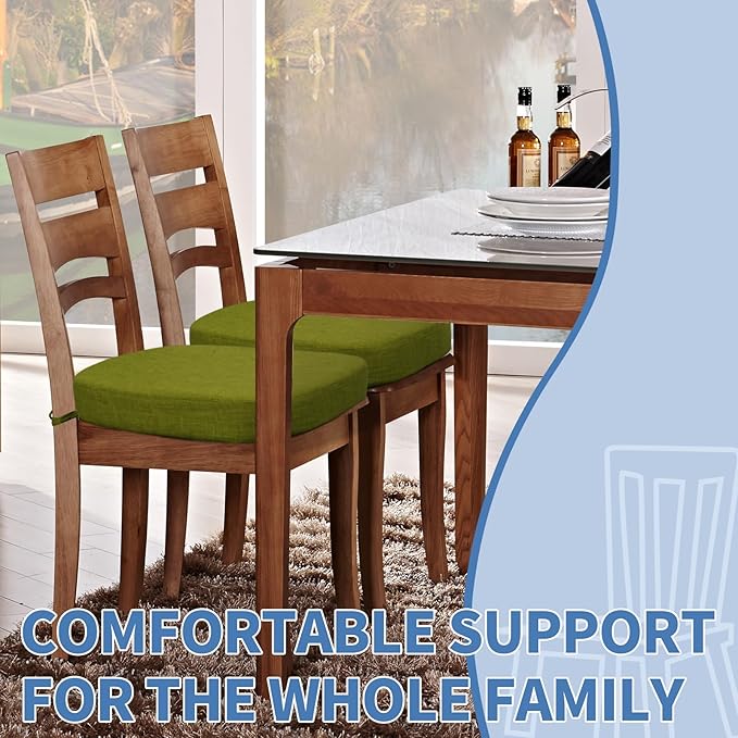BUYUE Thickened 2.5" Friendly Woven Fabric Dining Chair Cushion, U-Shape High Density Foam Comfortable Chair Pad for Kitchen, Slip Resistant Indoor Seat Cushion (1 Piece, Grass Green)