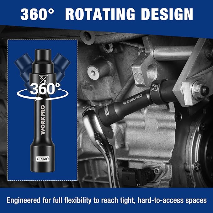 WORKPRO 7PCS 1/2" Drive Driveline Socket Set with Storage Case | 12-Point SAE Swivel Socket, CR-MO Steel Driveline Limited Clearance Socket Set for Automotive and Mechanical Use