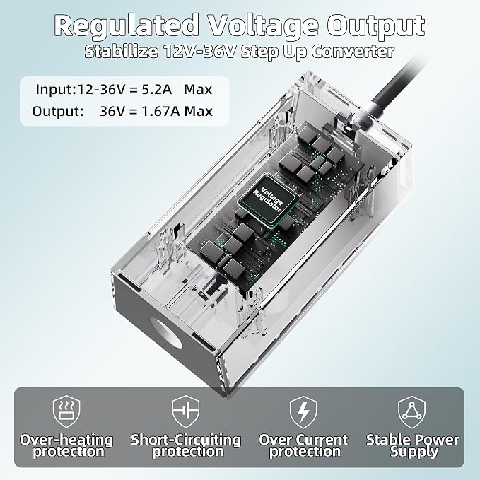 Starlink Mini Battery Adapter,12V-36V Input 36V/1.67A Output,Starlink Mini 12V Adapter,DC Power Supply,Battery Boost Step Up Converter for RV,Camping,Boat
