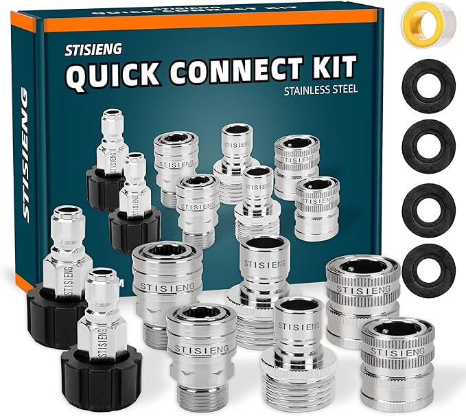 M22-14mm Pressure Washer Quick Connect Kit, M22 Swivel to 3/8" Quick Connect, 3/4" to Quick Release, Pressure Washer Adapter for Garden Hose and Power Washer Systems