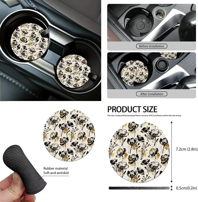 Flower Print Car Seat Cover Full Set Universal & Decorative Front and Rear Split Bench Seat Covers with Steering Wheel Cover Safety Belt Pads Rear View Mirror Protector Keychain