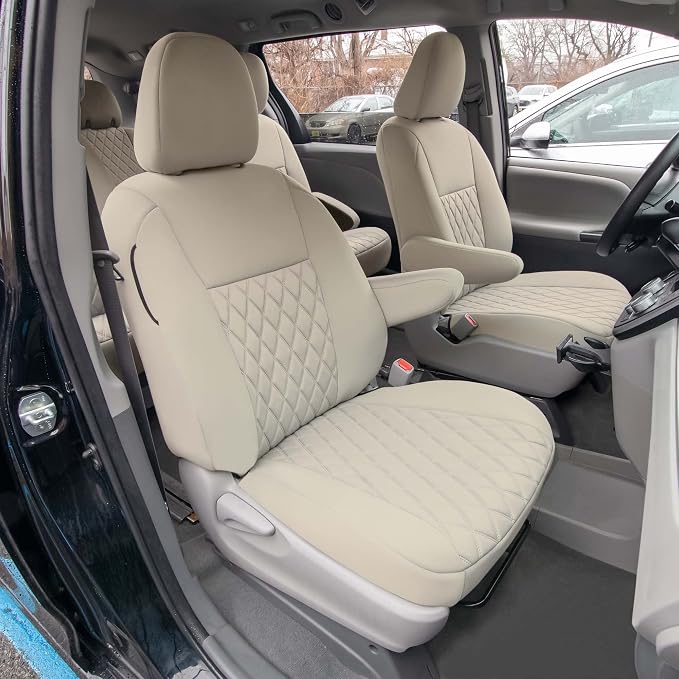 FH Group Custom Fit Car Seat Covers Specifically Made for 2011-2020 Toyota Sienna 7-8 Seater with Ultraflex Neoprene Water Resistant Automotive Seat Covers - Front Set Solid Beige