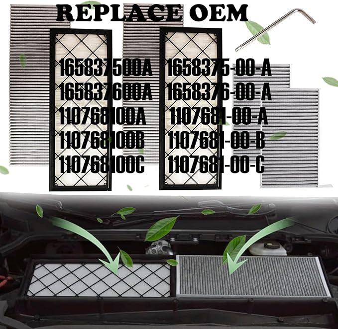 Engine Cabin Air Intake Filters Compatible with 2020-2026 Tesla Model Y Air Intake Filtration 3Micron-Particles Biochemical Defense with Activated Carbon Filter 1658375-00-A 1658376-00-A 1107681-00-A