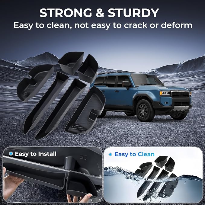 6PCS Door Side Organizer Storage Tray for Toyota Land Cruiser Prado 250 J250 LC250 2026 2025 2024 Interior Accessories, Front & Rear Door Storage Insert Tray for 2024-2026 Land Cruiser, Black
