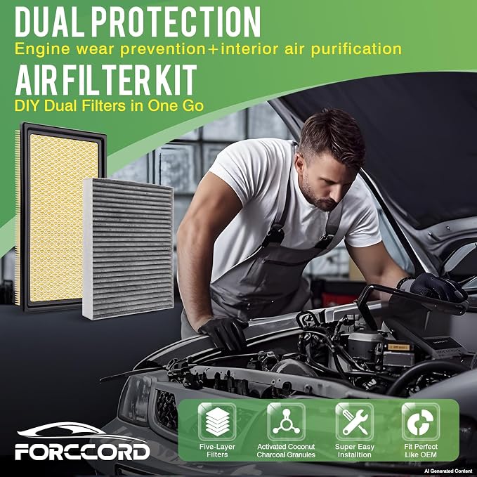 Engine & Cabin Air Filter Fit for Explorer 2011-2019, 3.0T Flex 2010-19, Fusion 2010-12 3.5L, Taurus 2009-19, MKT 2010-19 Activated Carbon Cabin Filter Replace#CF11176 CA10242 Car Accessories