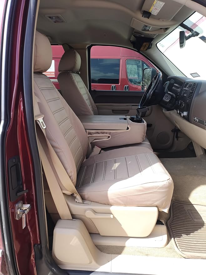 Durafit Seat Covers C1127-X3/Q3-2007-2013 Chevy Truck/Pickup Silverado, Avalanche and GMC Sierra LT 40/20/40 Custom Seat Covers Made in Tan Automotive Twill Seat Covers. Custom Made to These Seats.