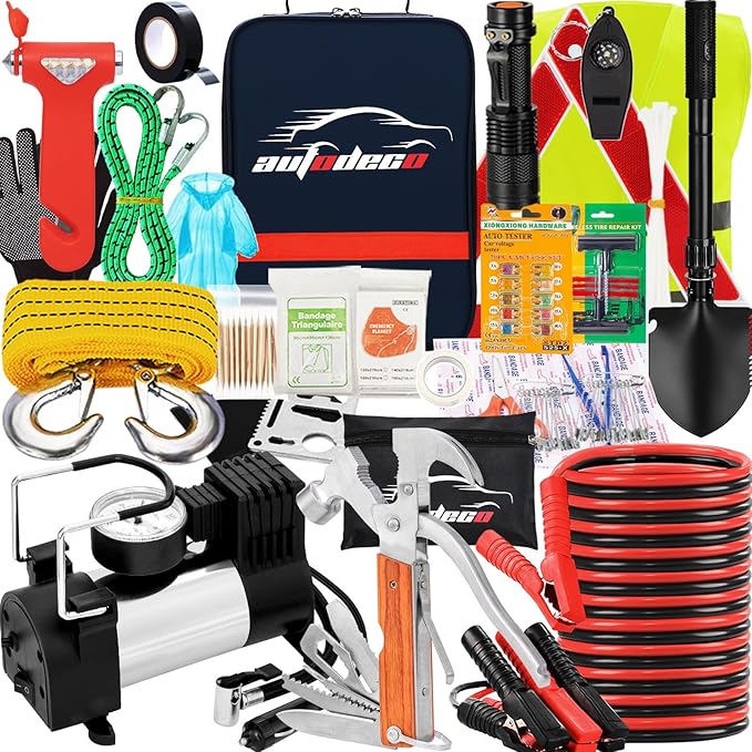 AUTODECO Roadside Emergency Car Kit for Vehicles 95 Pieces