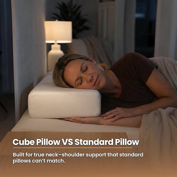 24x12x4 Pillow Cube for Side Sleepers with 2 Pillow Cases(White & Gray) Memory Foam- Medium Firm Design Ideal for Neck,Shoulder Pain Relief & Cervical Support - Made of Odorless Fabric