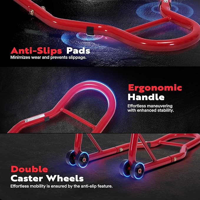 SPECSTAR Motorcycle Stand, 441 Lbs Capacity Rear Wheel Lift with U+L Adjustable Swingarm Spool, Heavy Duty Paddock Stand fit for BMW Suzuki Yamaha Honda Kawasaki, Red
