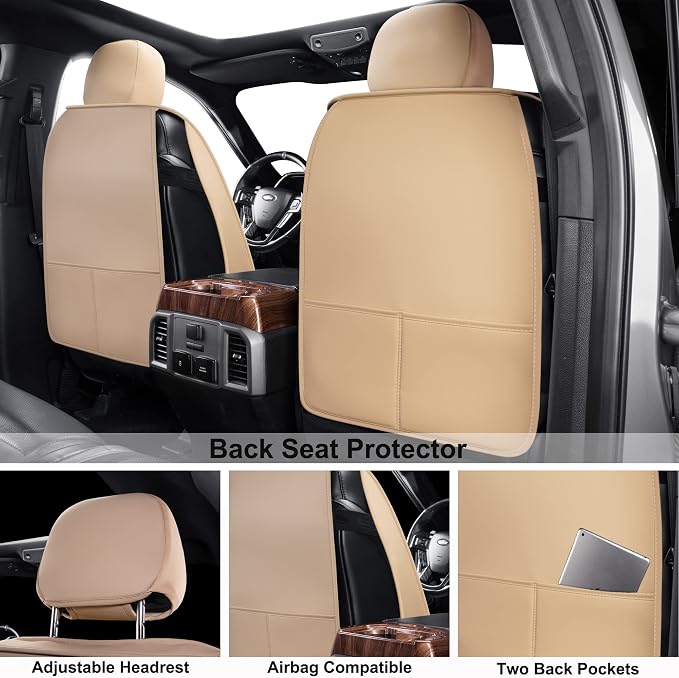 GXT Dodge RAM Front Seats Cover Fit for Select 2013-2021 Dodge RAM 1500 2500 3500 Pickup Truck, Waterproof Synthetic Leather Car Seat Cover and Cushion (Beige)