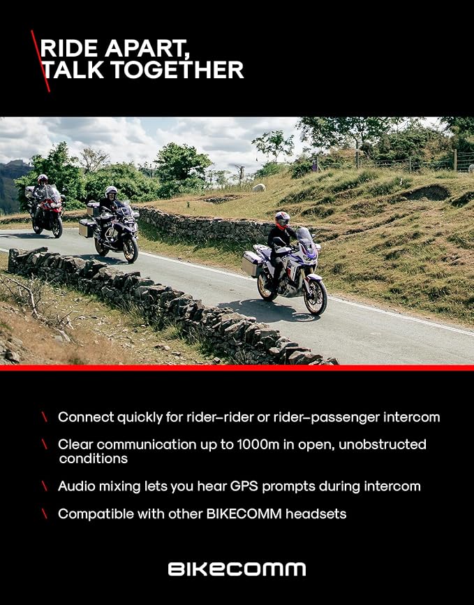 BIKECOMM Salut Motorcycle Helmet Speakers Intercom – 1000M Range Wireless Speakers - Helmet Communication System, IP67, Black, Twin Pack