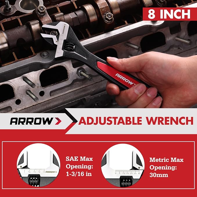 ARROW 8-Piece Pliers and Wrench Set, 12"/10"/8" Groove Joint Pliers, 8" & 6" Long Needle Nose, 8" Linesman, 6" Slip Joint, 8" Adjustable Wrench, Dual-Color TPR Handles, Roll-Up Pouch Included