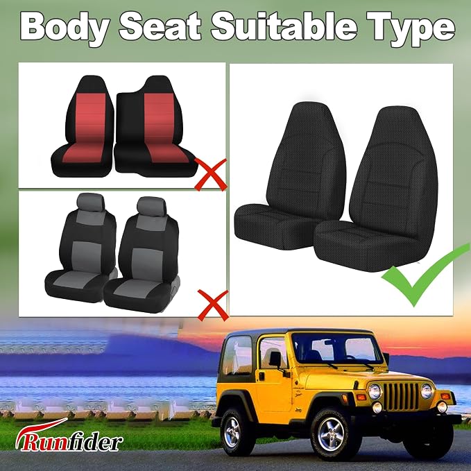 Custom Seat Covers for Jeep Wrangler TJ 1997 1998 1999 2000 2001 2002 Heavy Duty Cloth Protector Interior Accessories，Waterproof & Machine Washable, Foam Padded - Black（Front）