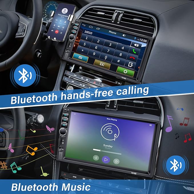 Double Din Car Stereo with Backup Camera Microphone, 7' Touchscreen 2 Din Radio, MP5 Player, Car Audio Receivers Support Mirror Link/Hands Free Call/FM/Steering Wheel Remote/BT/TF/USB/EQ/Aux