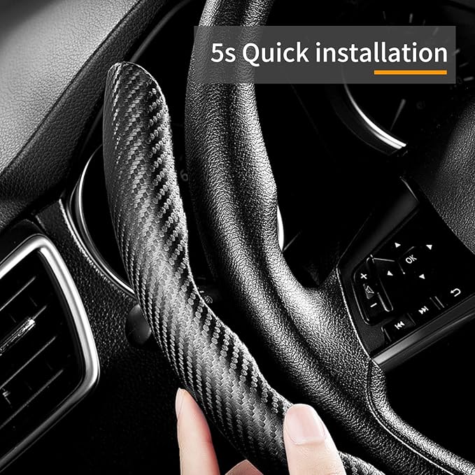 Carbon Fiber Steering Wheel Covers 3 Piece Clip on Steering Wheel Cover (Matte Black)
