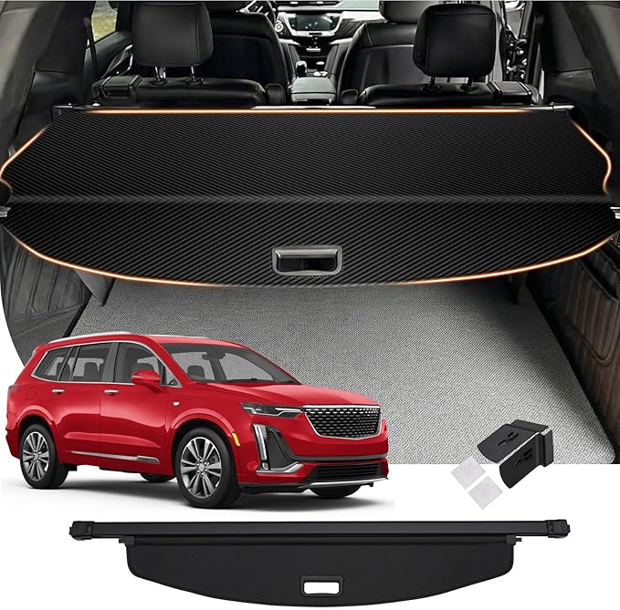 Powerty Cargo Cover for 2019-2024 2025 Cadillac XT6 Trunk Cover Retractable Trunk Shielding Shade XT6 Accessories Cargo Luggage Cover Black