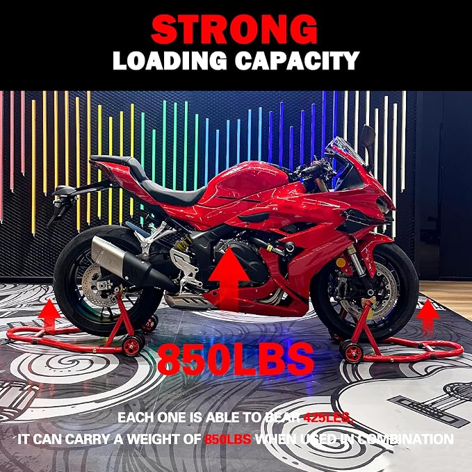 MOTO4U Motorcycle Stands Front and Rear, Front Rear Combo Stand Universal Wheel Lift Stand Swingarm Spool Lift Stand Paddock Stand Red