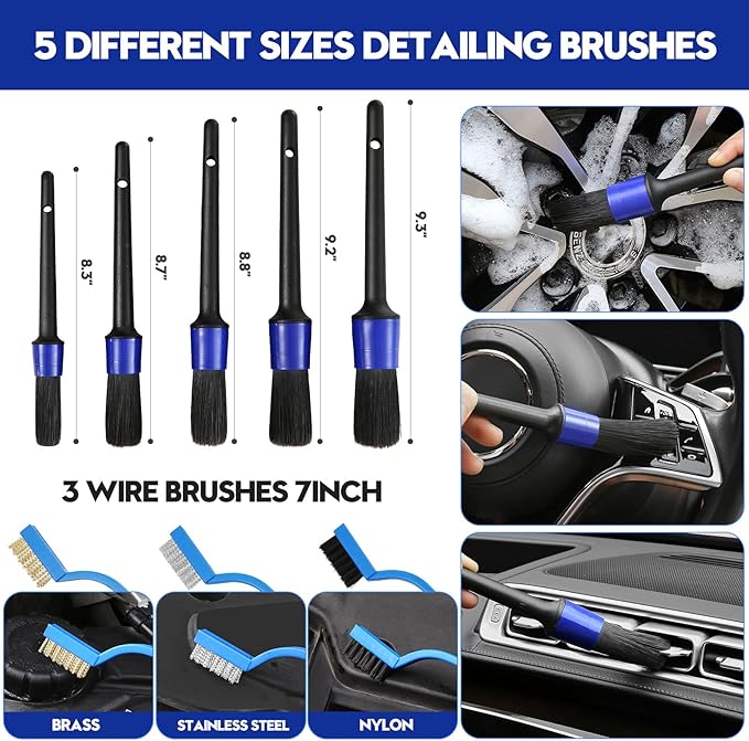 Qydipclin 41Pcs Car Detailing Kit, Car Detailing Brush Set, Car Wash Cleaning Kit, Car Detailing Brushes, Professional Car Care Kit for Interior Exterior Wheels, Blue