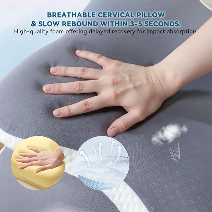 Orthopedic Cervical Neck Pillow for Sleeping Ergonomic Memory Foam Cooling Bed Pillow for Pain Relief, Neck Pillow for Side Back and Stomach Sleepers
