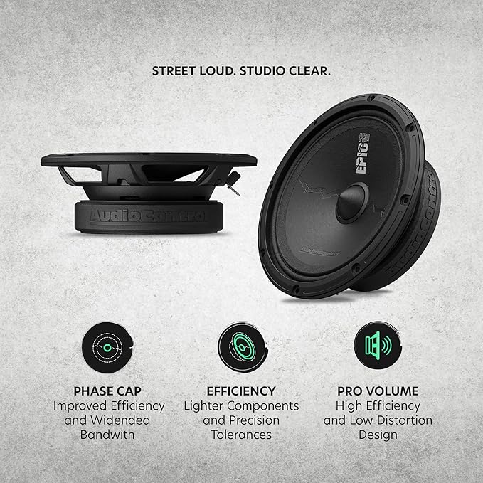 AudioControl EPICPRO6S Epic PRO 6.5" Slim Shallow-Mount Midrange Car Speakers Set (Pair), 300W, 4 Ohm, Rear or Front Door Speakers for Truck or Car Audio System, Pro Audio High SPL Component Speakers