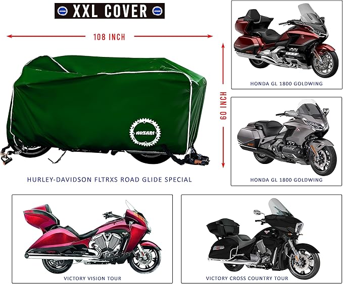 Nuzari Premium Motorcycle Cover - Motorcycle Covers Waterproof Outdoor Storage - Harley Davidson Motorcycle Cover - Motorcycle Accessories XXL
